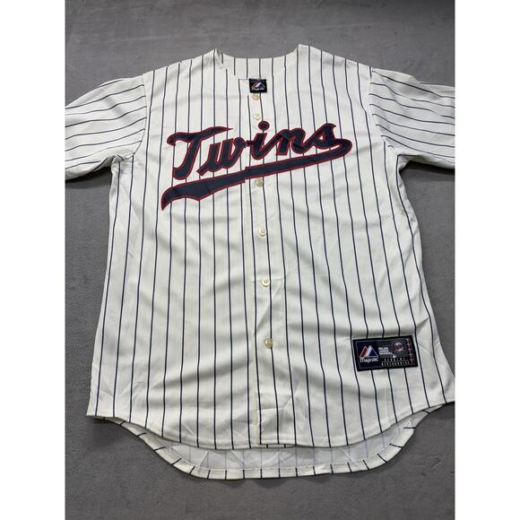 Minnesota Twins Jersey Mens Medium MLB Baseball Rauch 60 Majestic Pinstripe - Picture 1 of 10